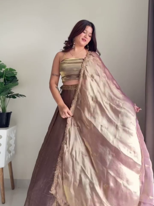 Peach Silk Lehenga Set
