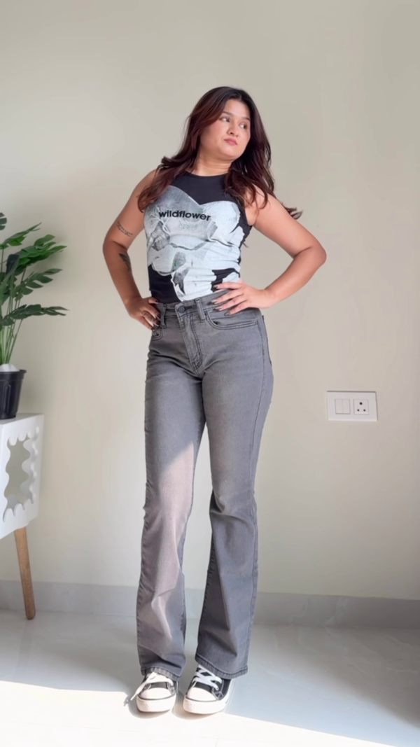 White Graphic Long Sleeve Top with Jeans