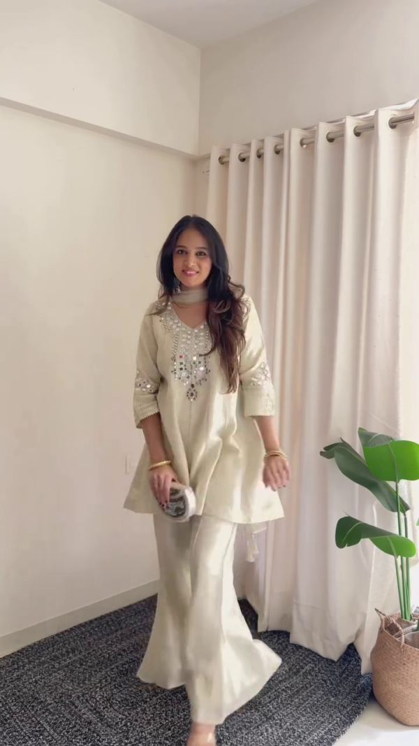 Cream Embroidered Kurta Palazzo Set