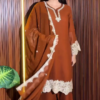 Brown Embroidered Kurta Set with Dupatta