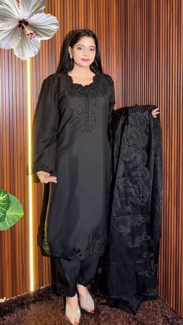 Brown Embroidered Kurta Set with Dupatta