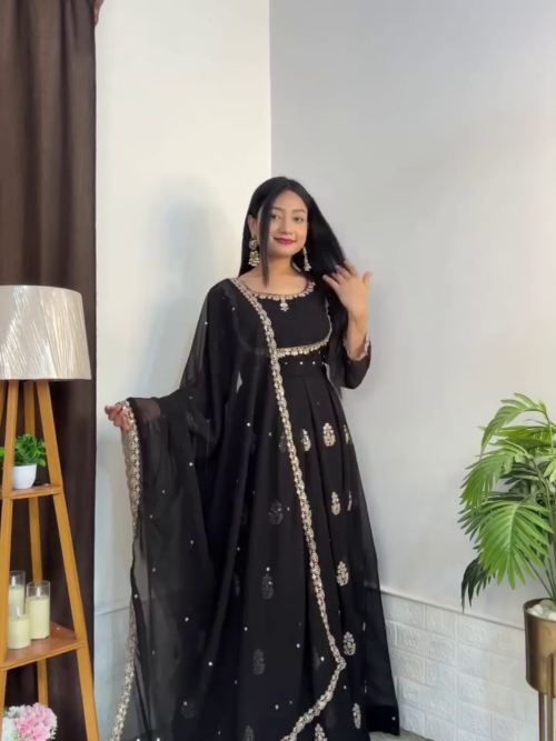 Black Anarkali Gown with Dupatta