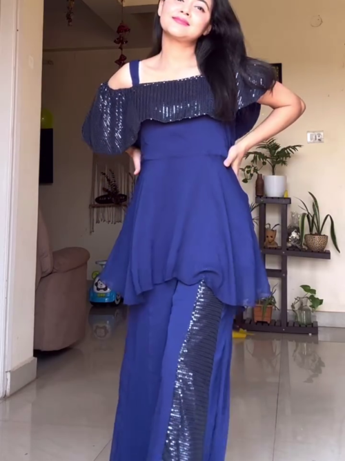 Navy Blue Off-Shoulder Co-ord Set