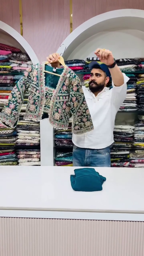 Teal Embroidered Ethnic Set with Jacket