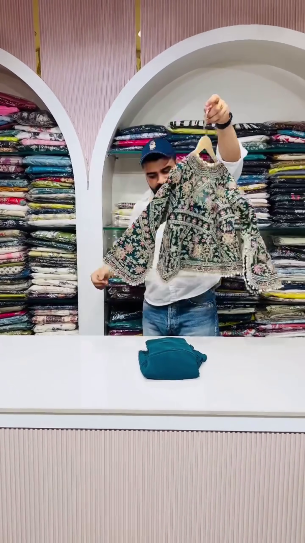 Teal Embroidered Ethnic Set with Jacket