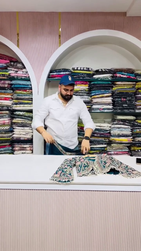 Teal Embroidered Ethnic Set with Jacket