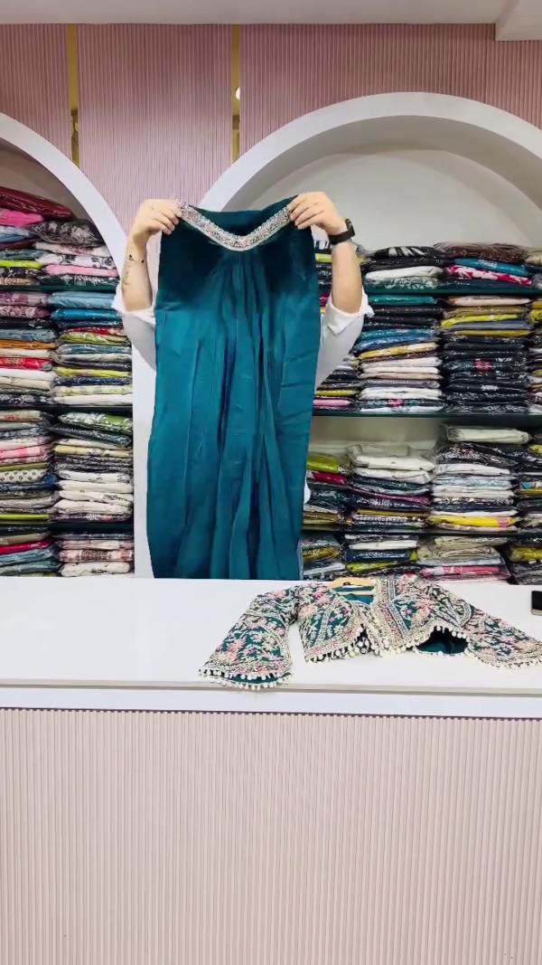 Teal Embroidered Ethnic Set with Jacket