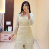 . Cream Soft Glam Kurta Palazzo Set