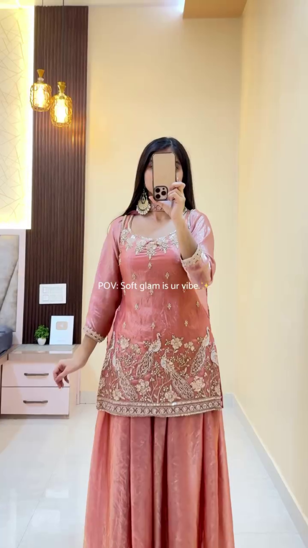 . Cream Soft Glam Kurta Palazzo Set