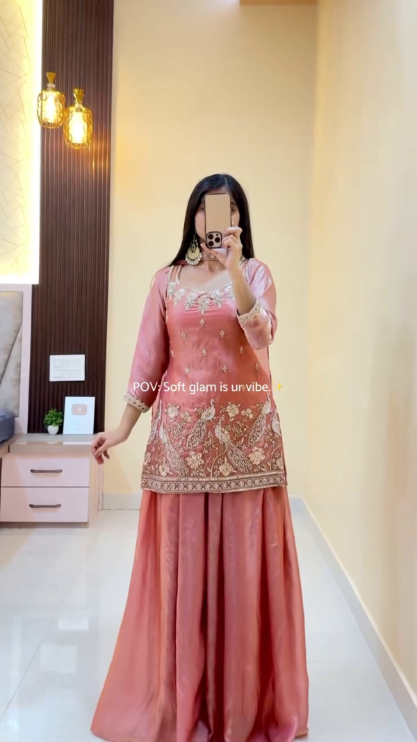 . Cream Soft Glam Kurta Palazzo Set