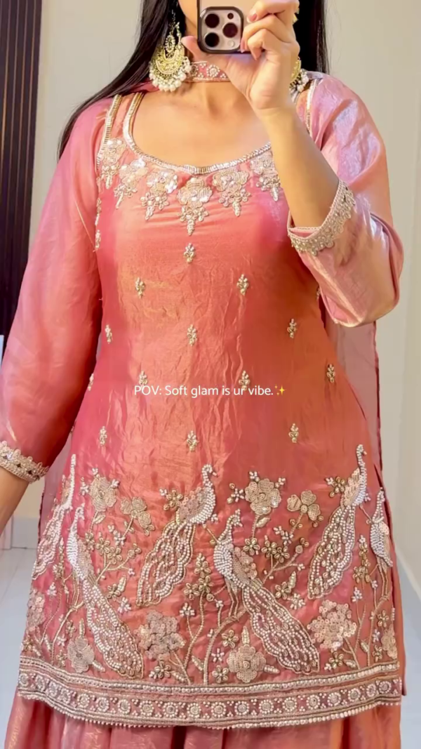 . Cream Soft Glam Kurta Palazzo Set