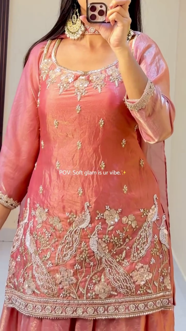 . Cream Soft Glam Kurta Palazzo Set