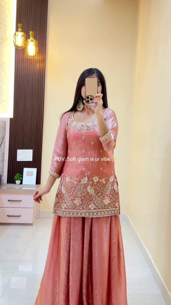 . Cream Soft Glam Kurta Palazzo Set