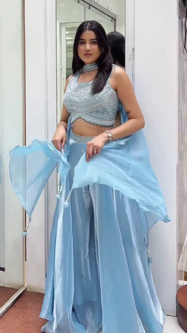 Sky Blue Indo-Western Lehenga Set