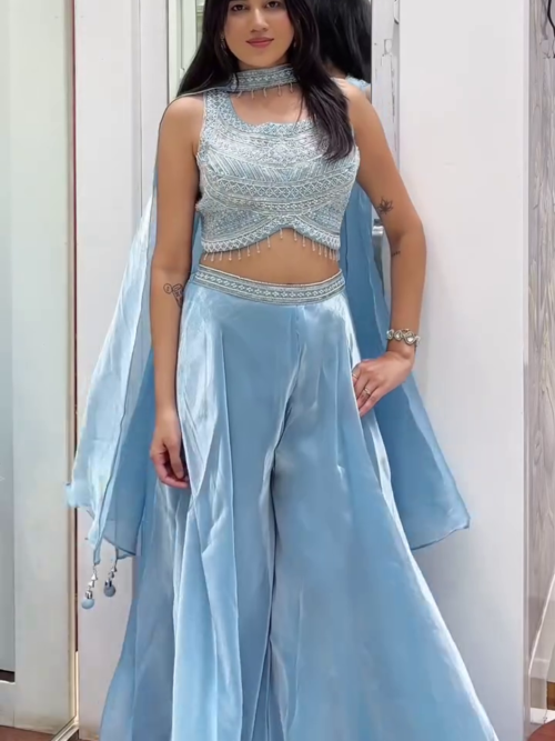 Sky Blue Indo-Western Lehenga Set