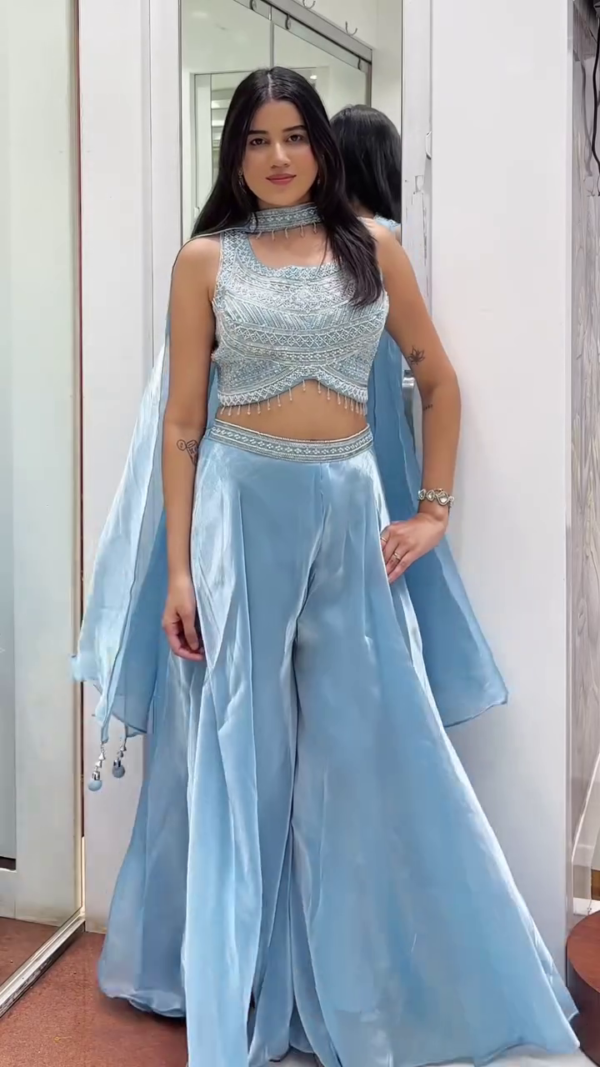 Sky Blue Indo-Western Lehenga Set
