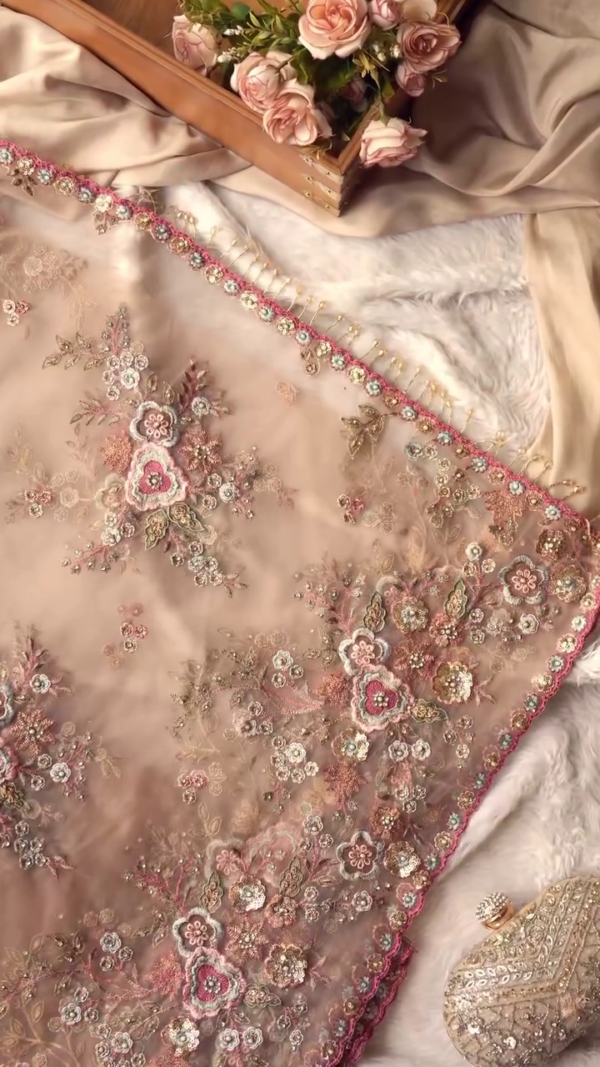 Beige Embroidered saree