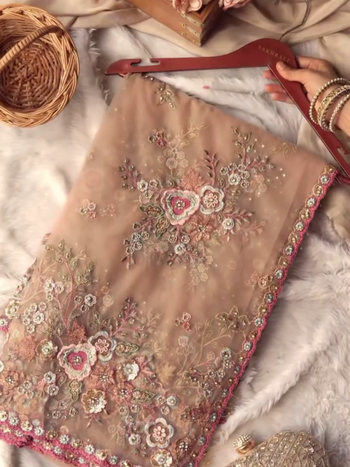 Beige Embroidered saree