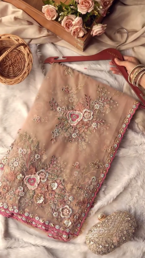 Beige Embroidered saree