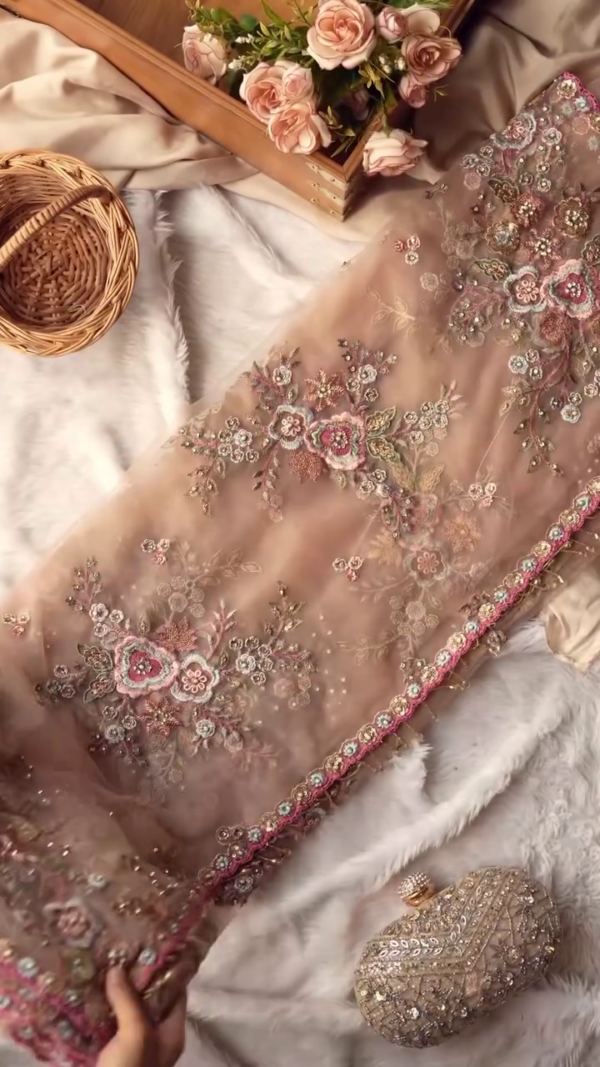 Beige Embroidered saree