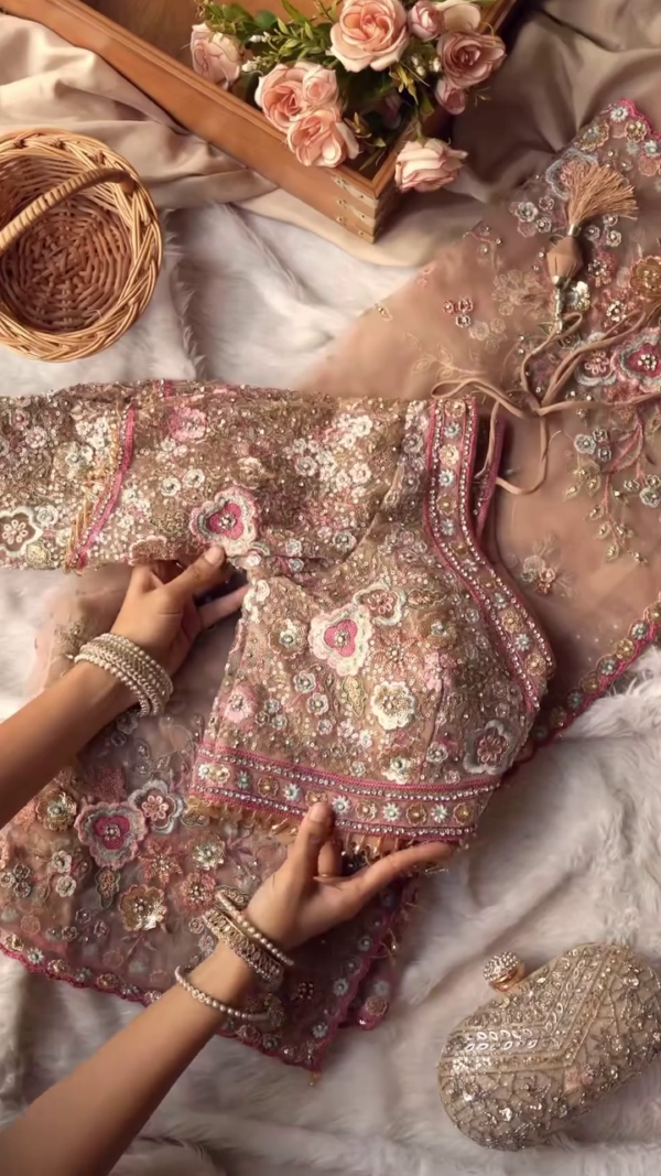 Beige Embroidered saree