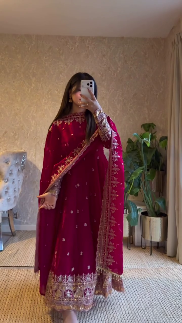 Red Embroidered Anarkali Suit