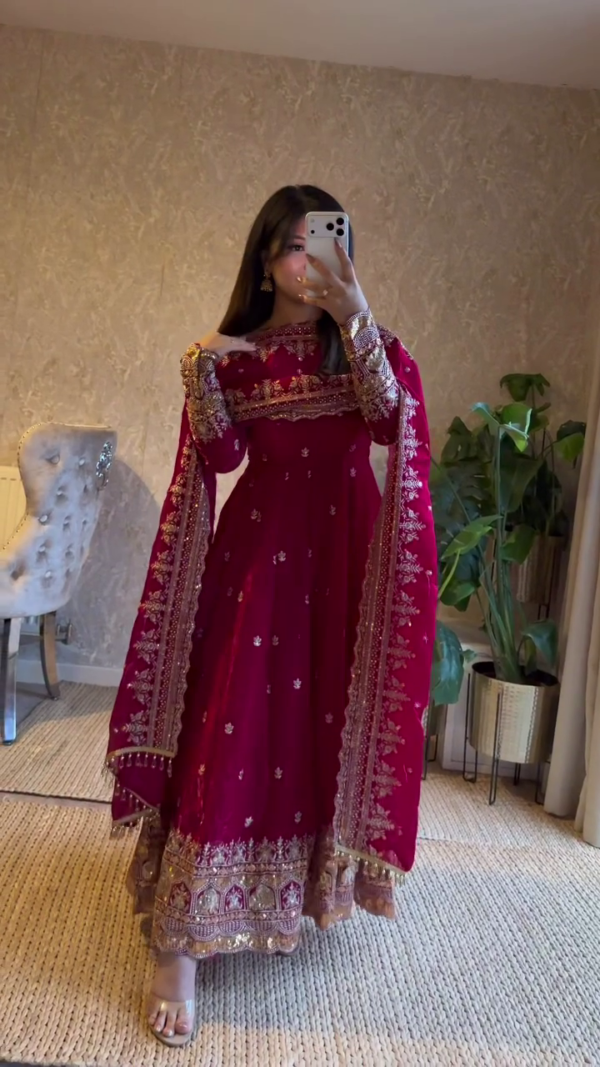 Red Embroidered Anarkali Suit