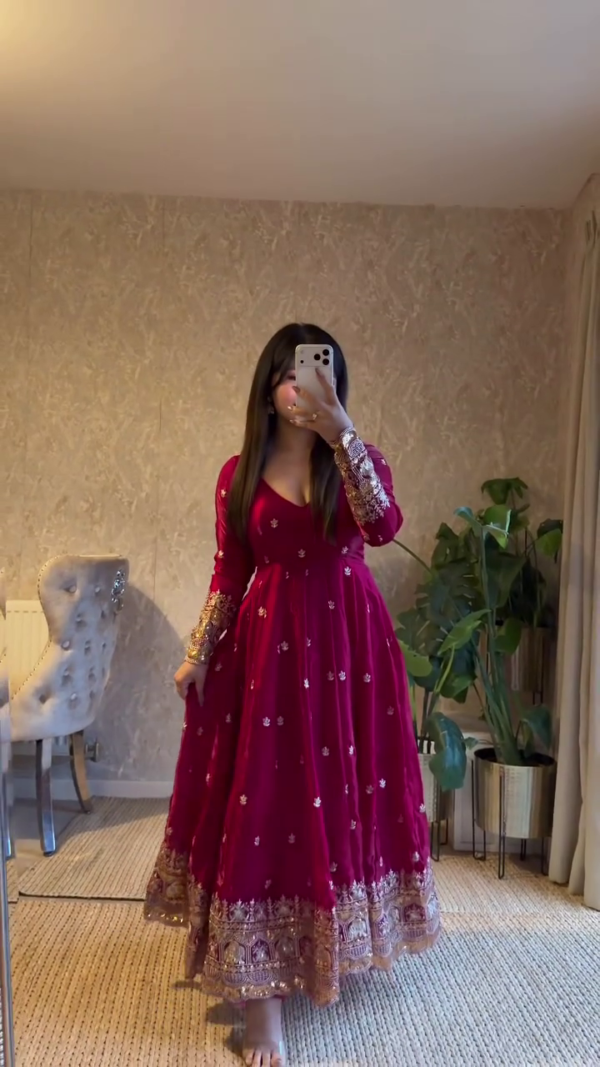 Red Embroidered Anarkali Suit