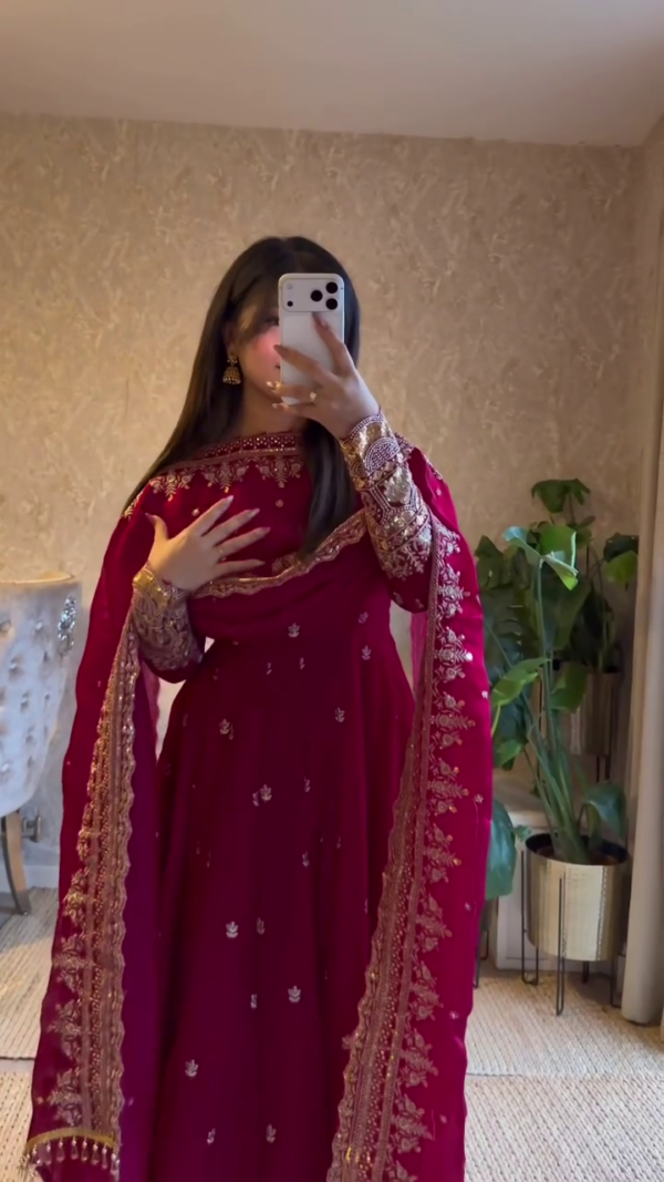 Red Embroidered Anarkali Suit