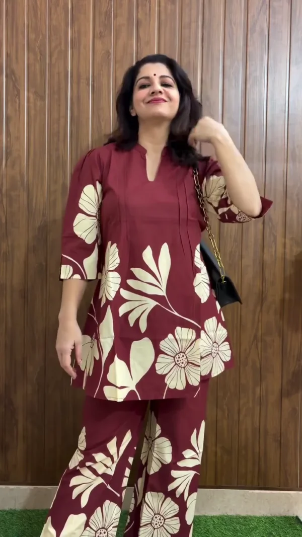 Jisora Rustic Flora Cotton Co-Ord Set – Printed Tunic with Palazzos