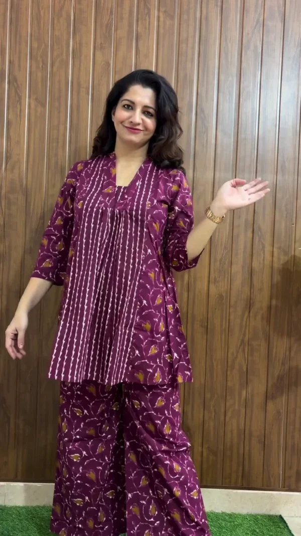 Jisora Rustic Flora Cotton Co-Ord Set – Printed Tunic with Palazzos