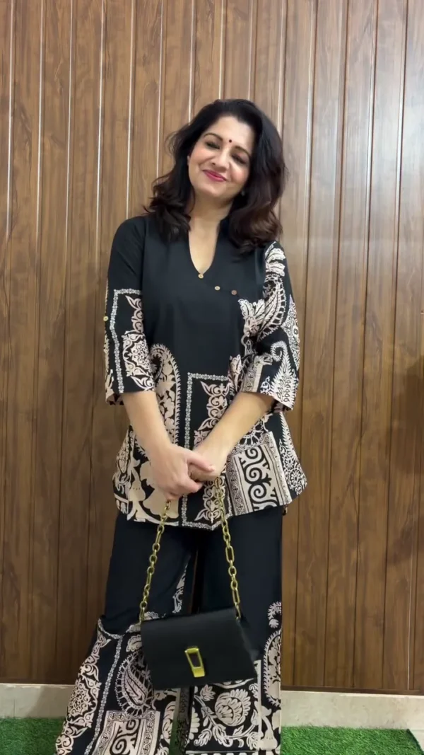 Jisora Rustic Flora Cotton Co-Ord Set – Printed Tunic with Palazzos