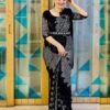 Black Zip Gown Saree with Attached Dupatta