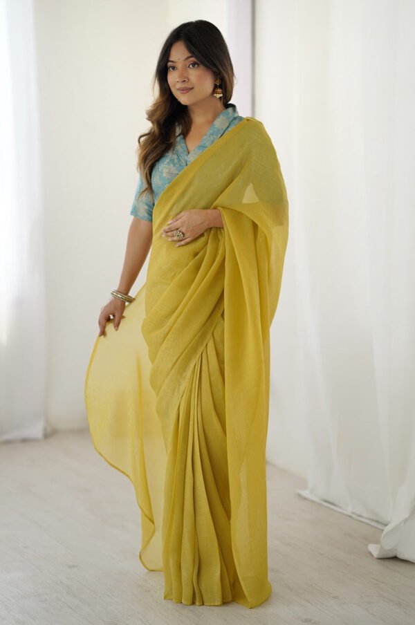 Charming Baby Yellow Sparkle Silk Ready-to-Wear Saree