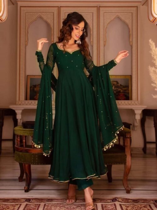 Green Color Georgette Anarkali Suit with Dupatta