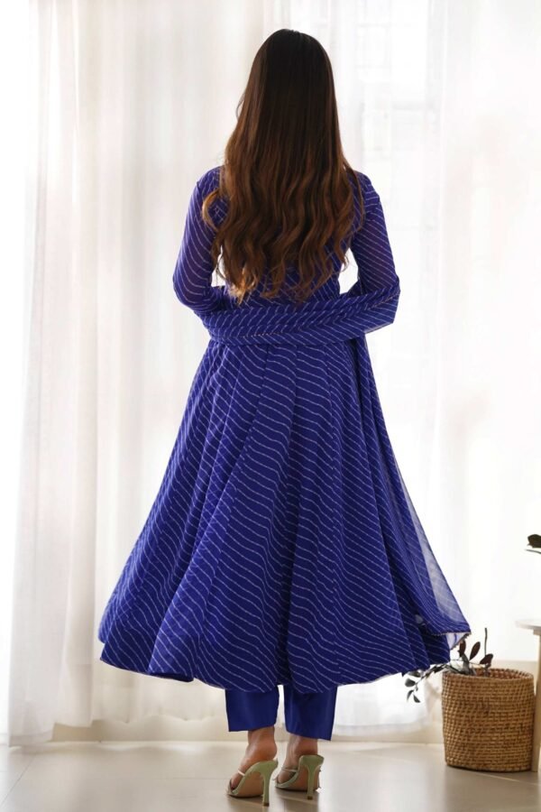Rich Royal Blue Laheriya Print Georgette Anarkali Suit with Dupatta