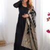 Black Roman Silk Four-Layer Anarkali Gown Set