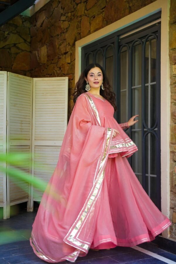 Elegant Pink Crushed Tissue Fabric Kurta Set