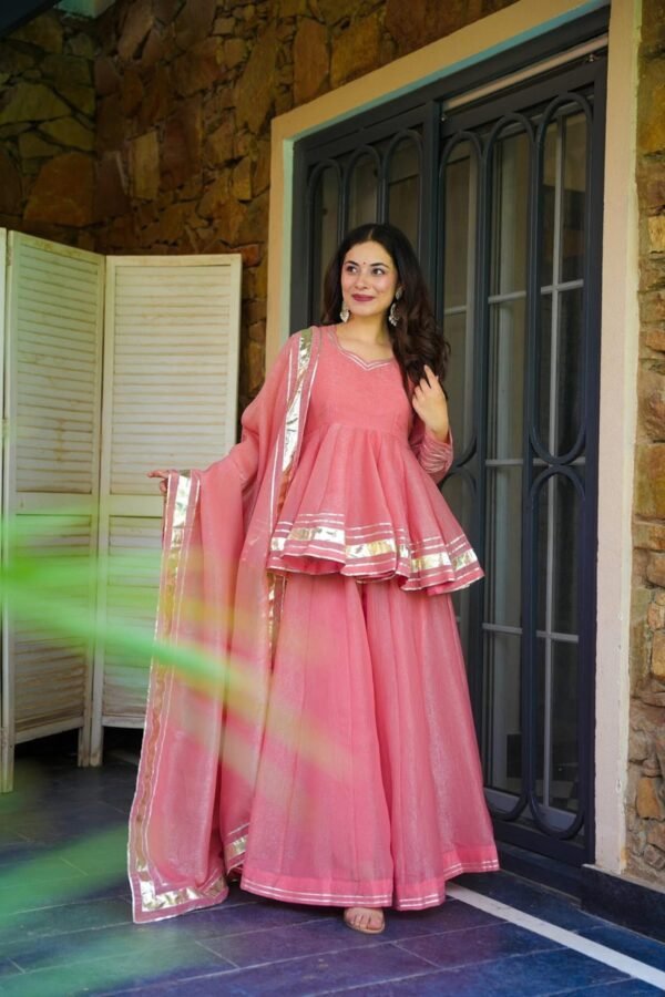 Elegant Pink Crushed Tissue Fabric Kurta Set