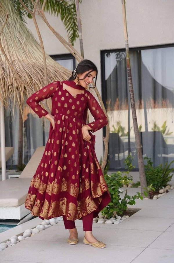 Maroon Jacquard Sringar Anarkali Suit Set