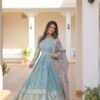 Sky Blue Heavy Embroidery Work Gown with Dupatta