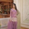 Onion Color Palazzo Suit with Embroidery Work