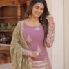 Onion Color Palazzo Suit with Embroidery Work