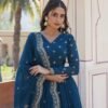 Blue Wedding Wear Heavy Sequence Work Gown with Dupatta