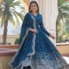 Blue Wedding Wear Heavy Sequence Work Gown with Dupatta