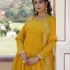 Yellow Wedding Wear Heavy Sequence Work Gown with Dupatta