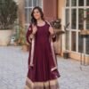 Sophisticated Maroon Zari Sequins Embroidered Gown
