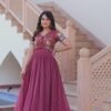 Ruby Color Jacket Style South Indian Gown Set