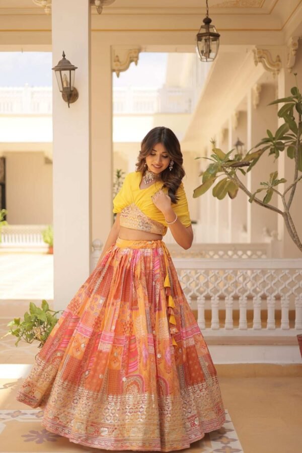 Suratikart Yellow Silk Lehenga with Designer Blouse