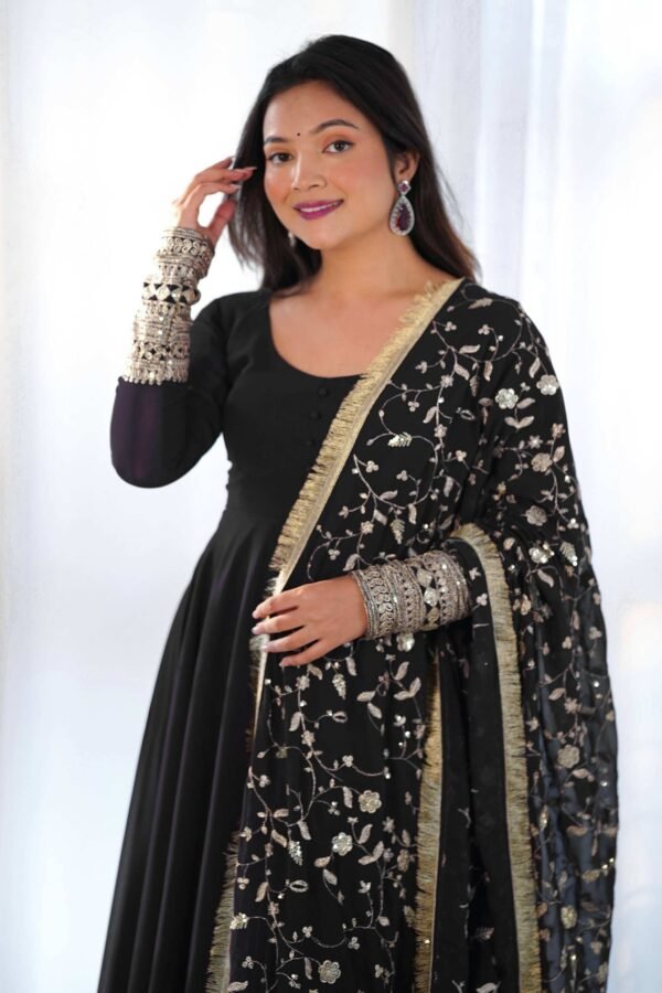 Timeless Black Georgette Gown Ensemble Luxurious Embellishments